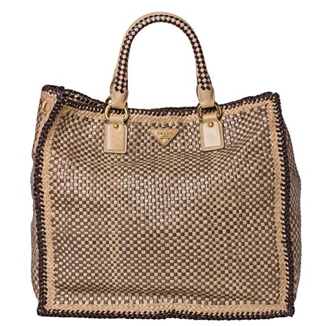 prada woven leather bag tan|Prada milano tote bag.